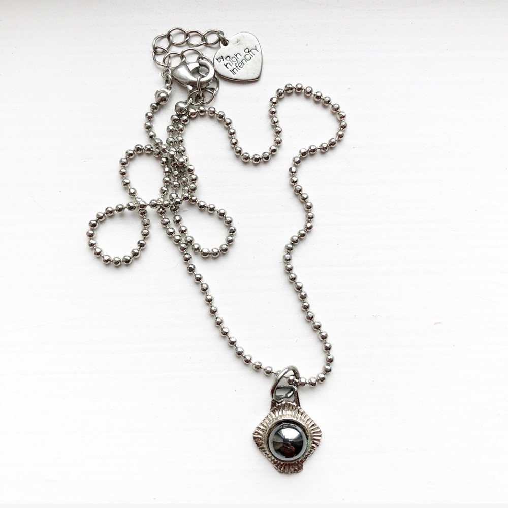 Edgy silver & monochrome pendant dog tag necklace